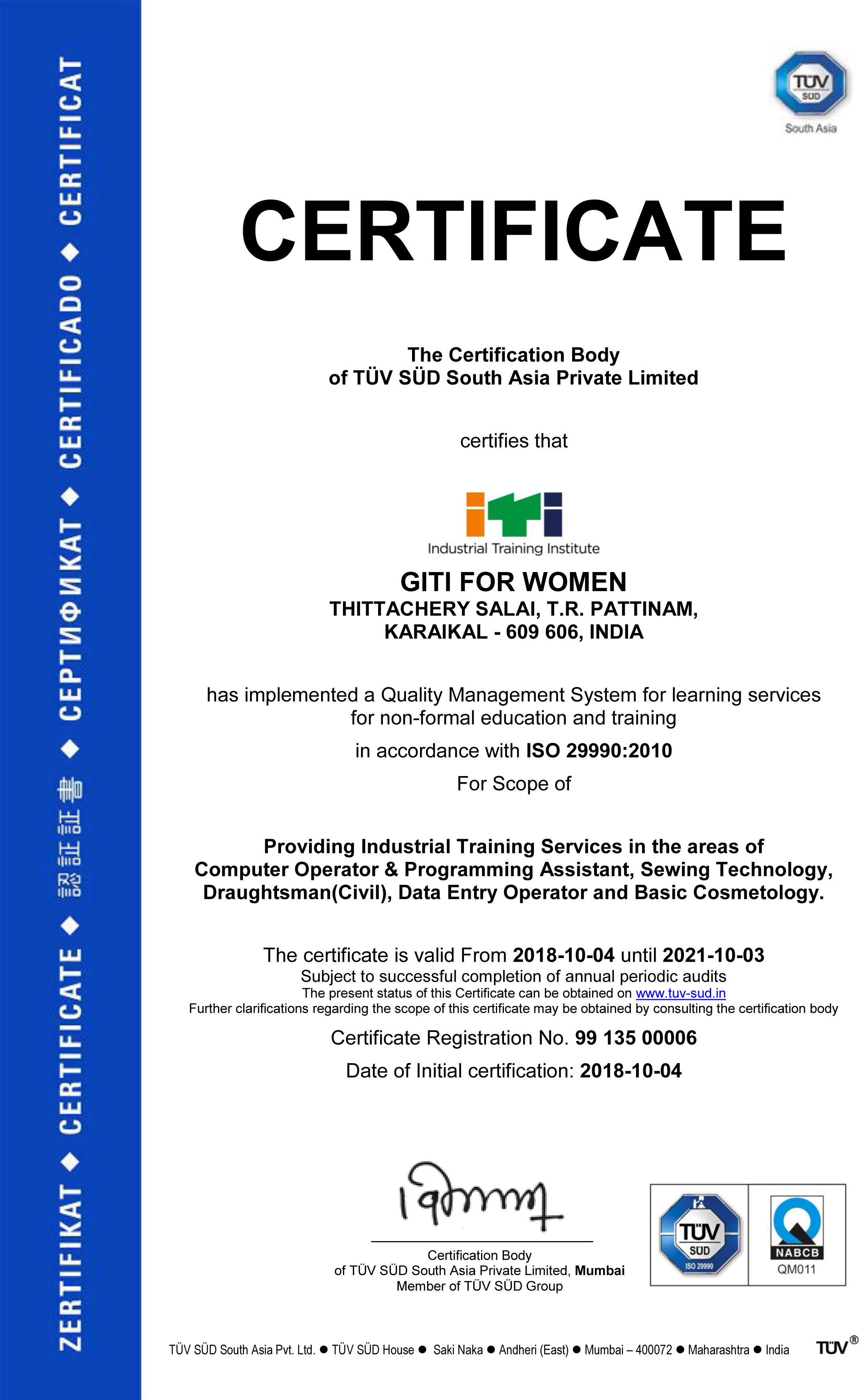 ITI ISO Certified 29990-2010